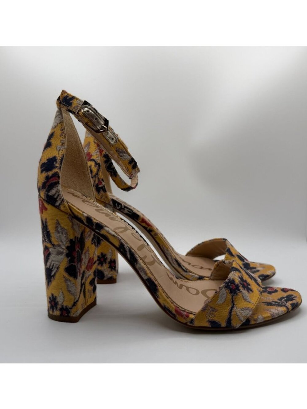 Sam Edelman Yaro Block Heel Sandals Women Size 8M Tuscan Yellow/Multi Floral - Picture 7 of 11